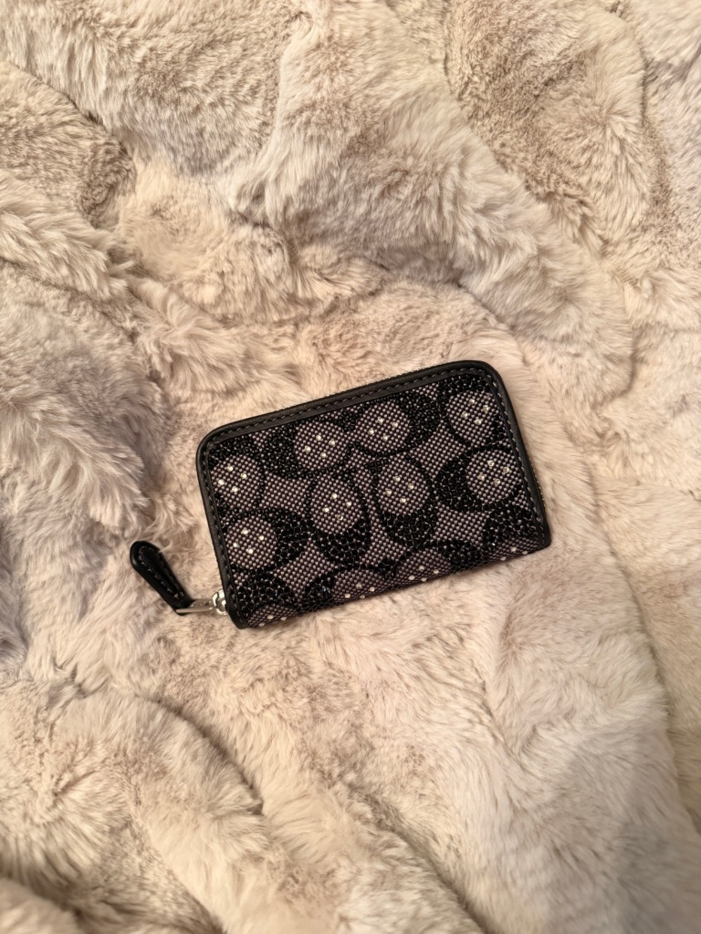 Coach Essential Small Zip Around Card Case
In Black Crystal Signature Jacquard